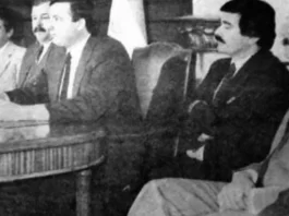 el flamante gobernador de santa cruz, néstor kirchner, en 1991 junto a su gabinete