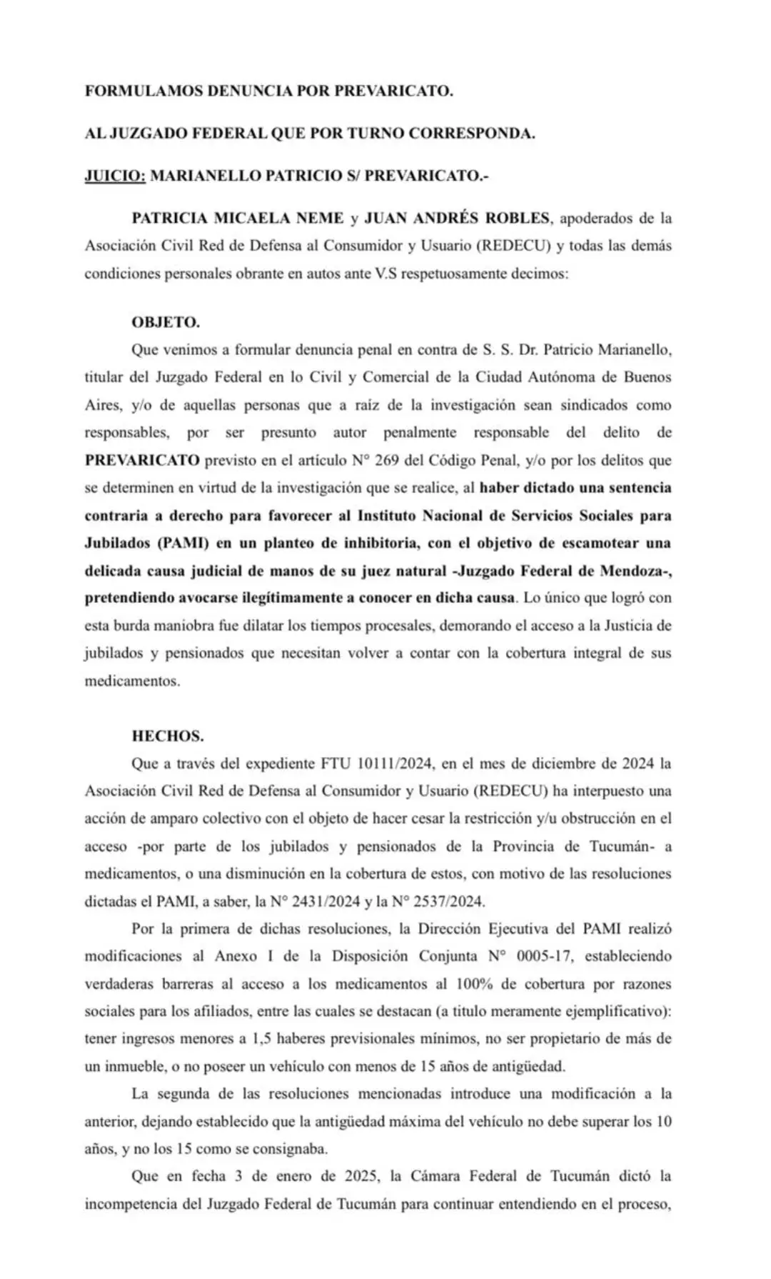 prevaricato juez federal causa medicamentos